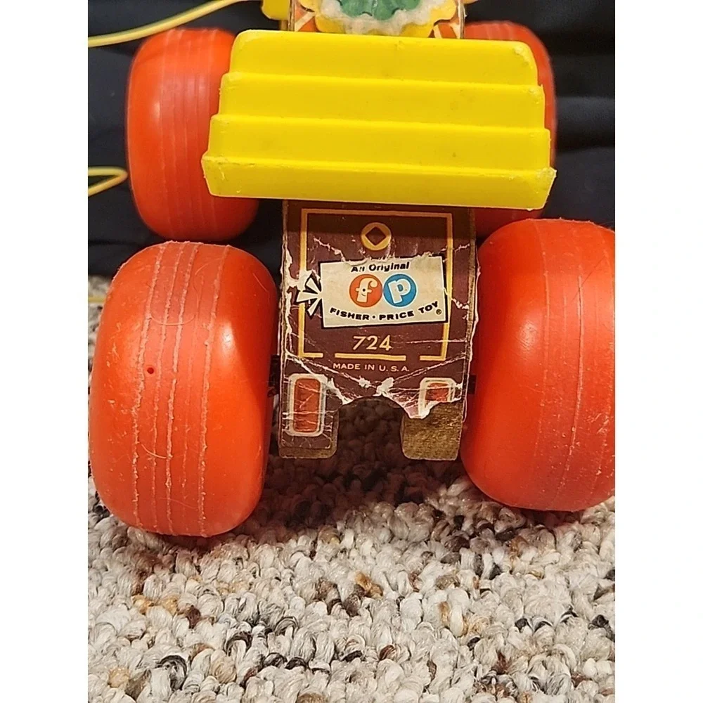 Vintage 1965 Fisher Price Jolly Jalopy Clown Drive Wooden Pull Toy #724